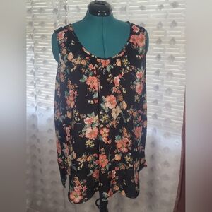 Sweet Rain Sz 3X Black Coral Floral Back Lace Sleeveless Top Romantic Feminine